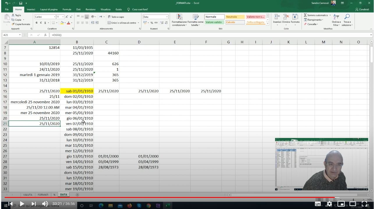Excel ITA - Lezione 17: Formati: numero, valuta, %, data, ora